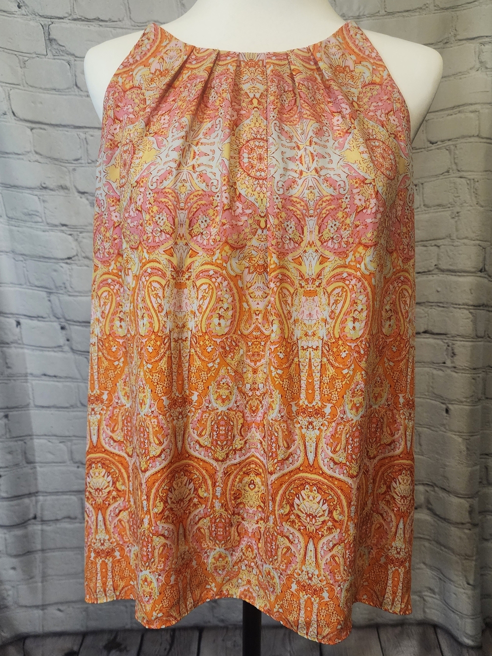 Violet & Claire Orange and Pink Paisley Tank Top